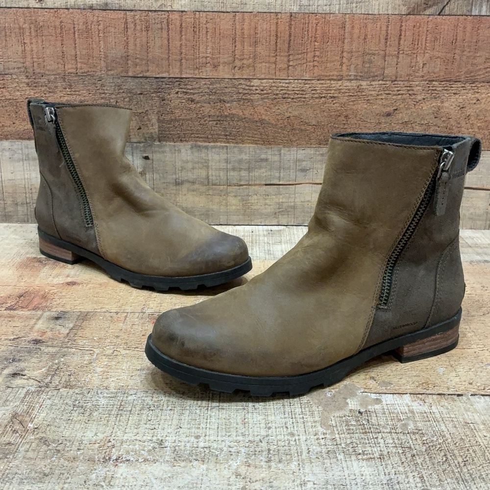 Sorel Boots Womens Size 10 41 Brown Leather Ankle Zip Bootie Winter NL3312-245
